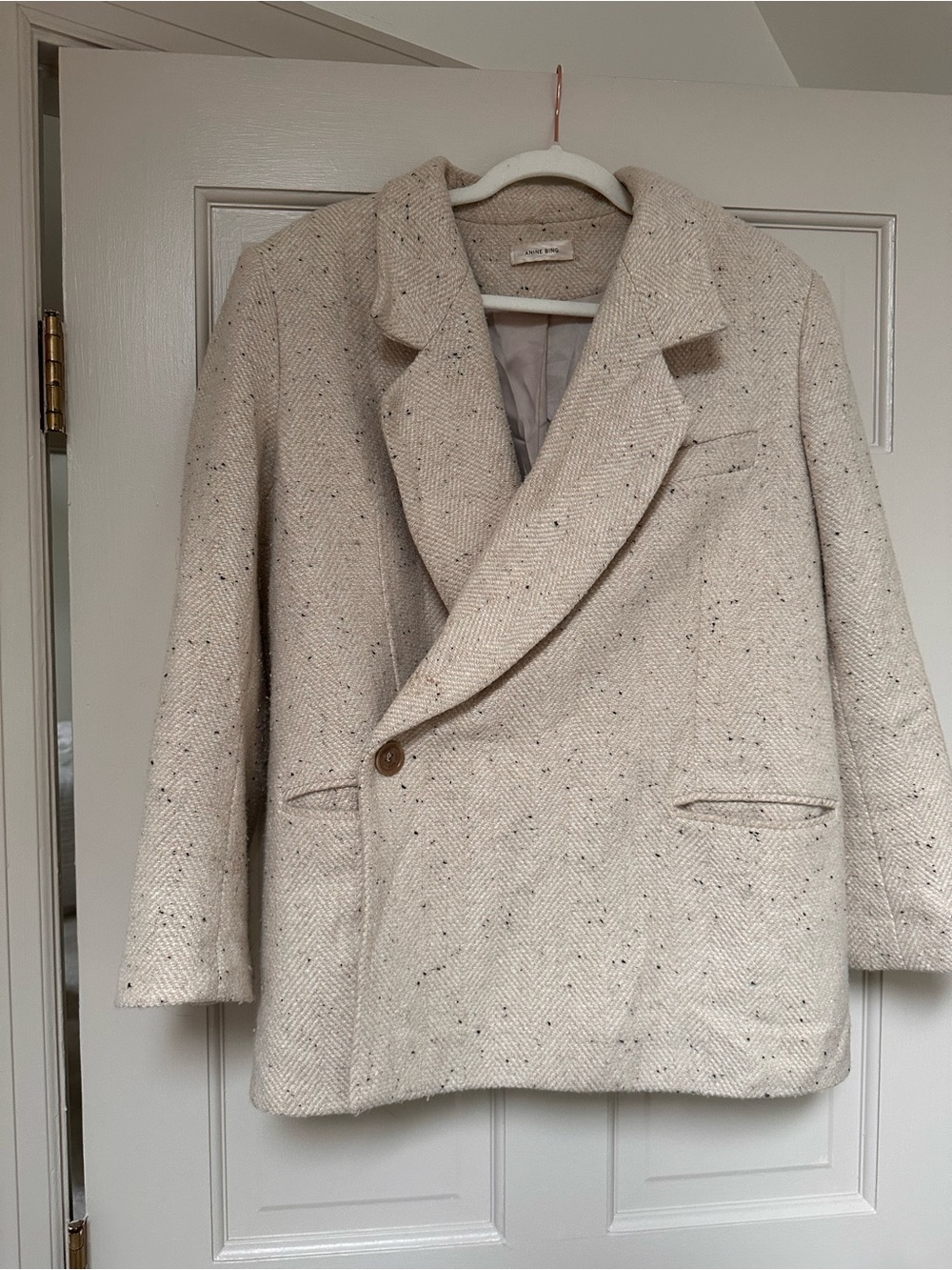 Anine Bing Cream Speckled Wool Blazer